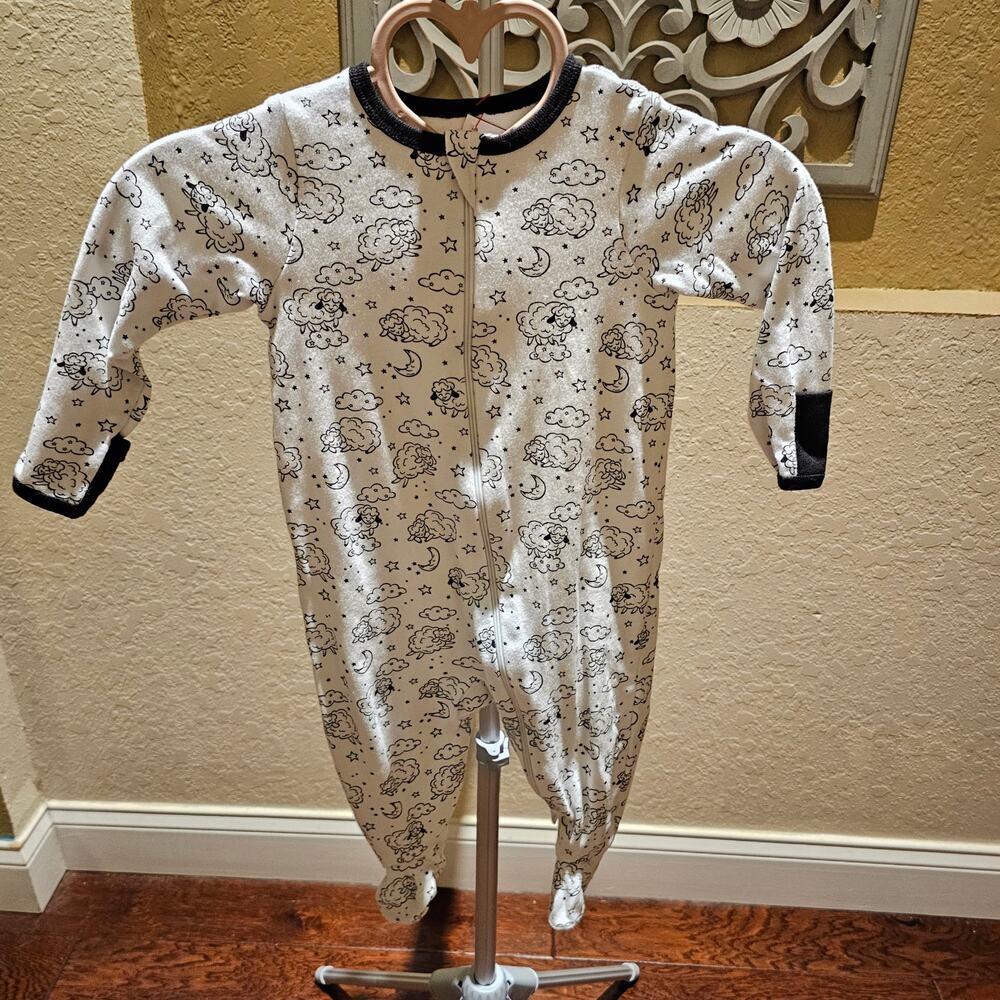Wonder Nation Baby 6-9M Sheep Print Footed Sleeper Cotton Neutral Sleepwear - Picture 3 of 10